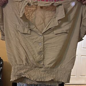 Beige Button-Up Blouse
